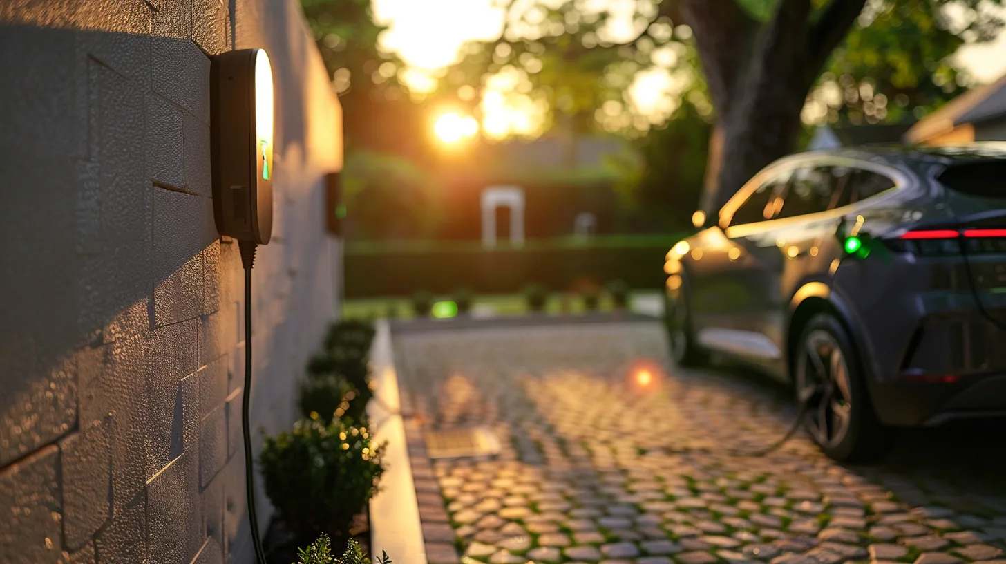 Véhicule électrique en charge sur une borne murale